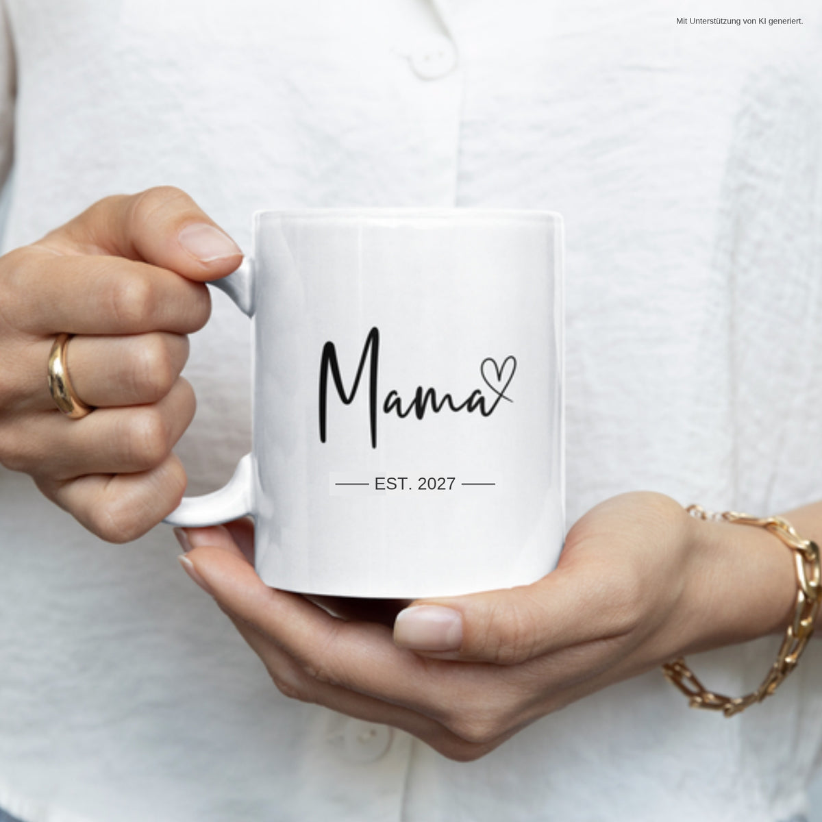 Tasse Mama 2027 Herz schwarz in der Hand