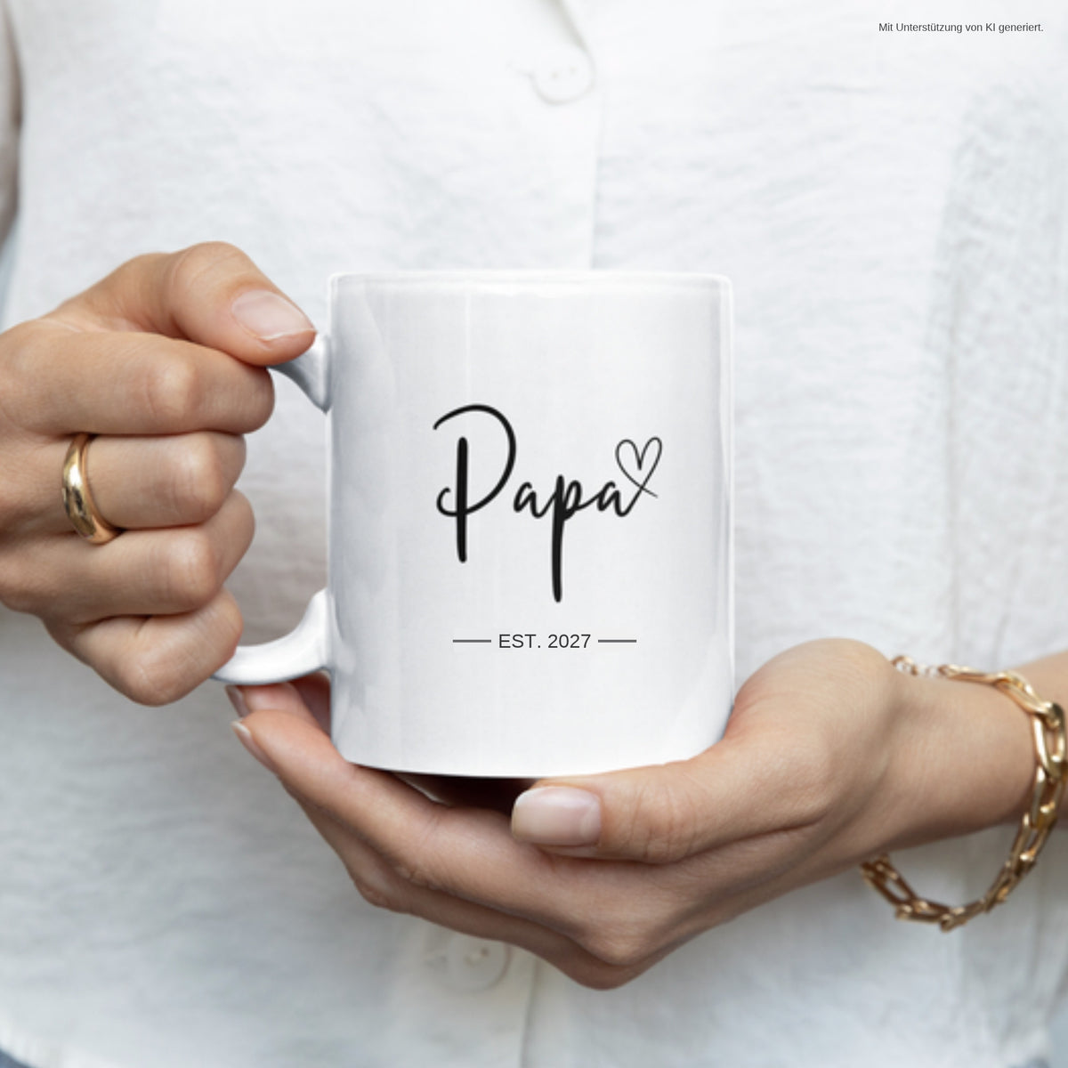 Tasse Papa 2027 Herz schwarz in der Hand
