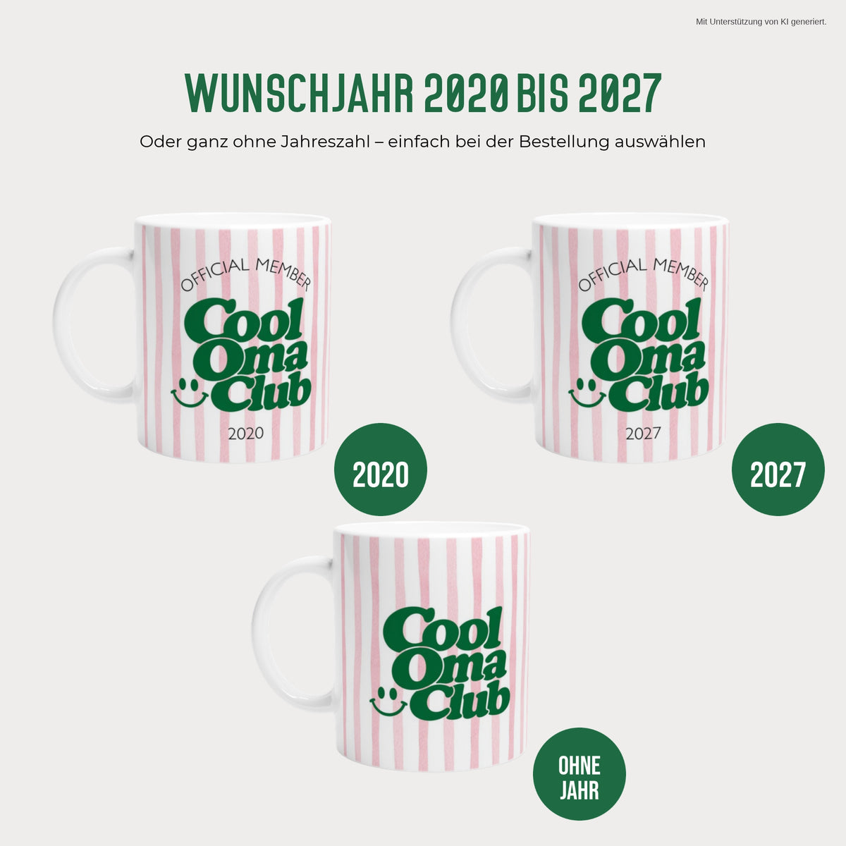 Cool Oma Club Tasse – Wunschjahr 2020 bis 2027 oder ohne Jahreszahl