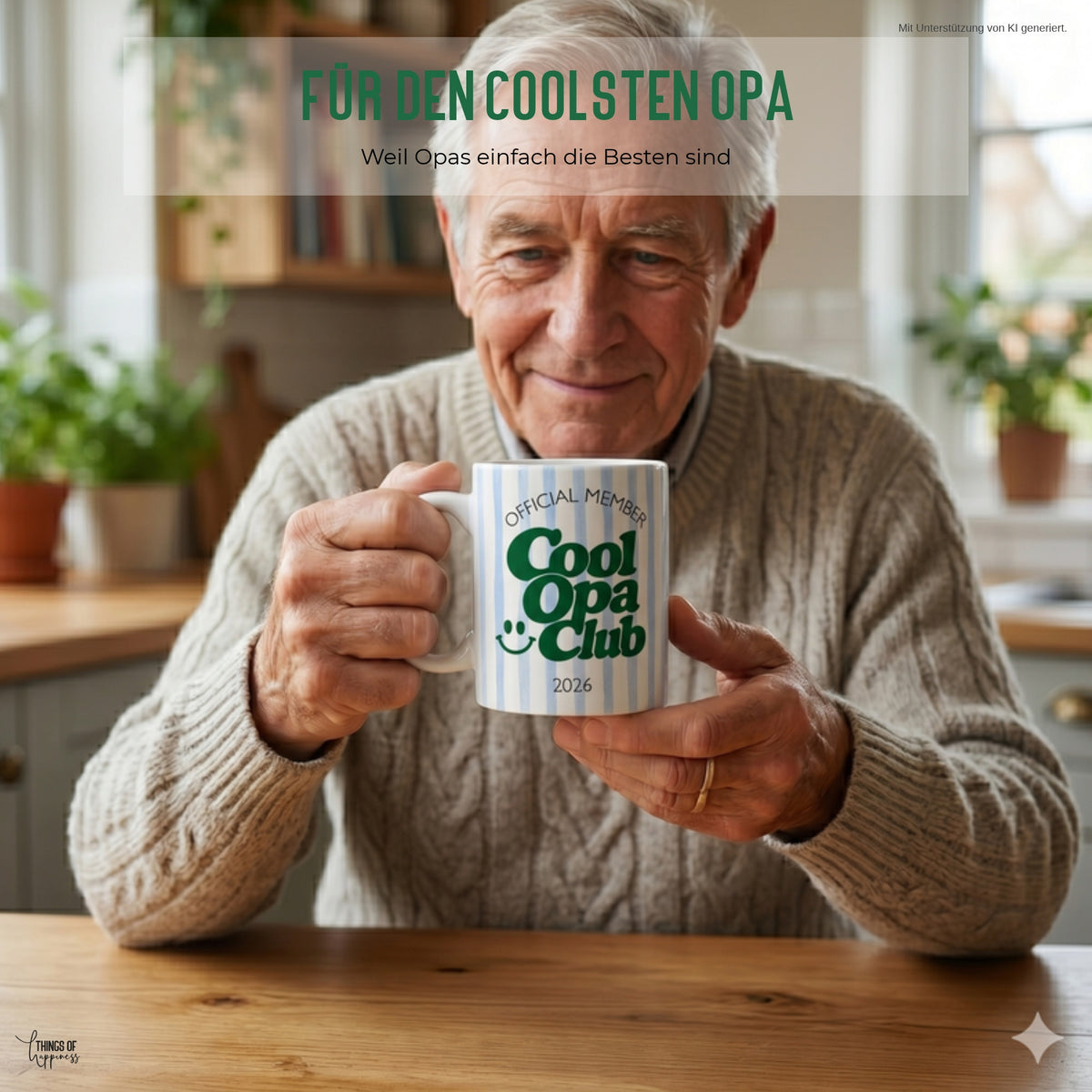 Opa mit Cool Opa Club Tasse blau gestreift