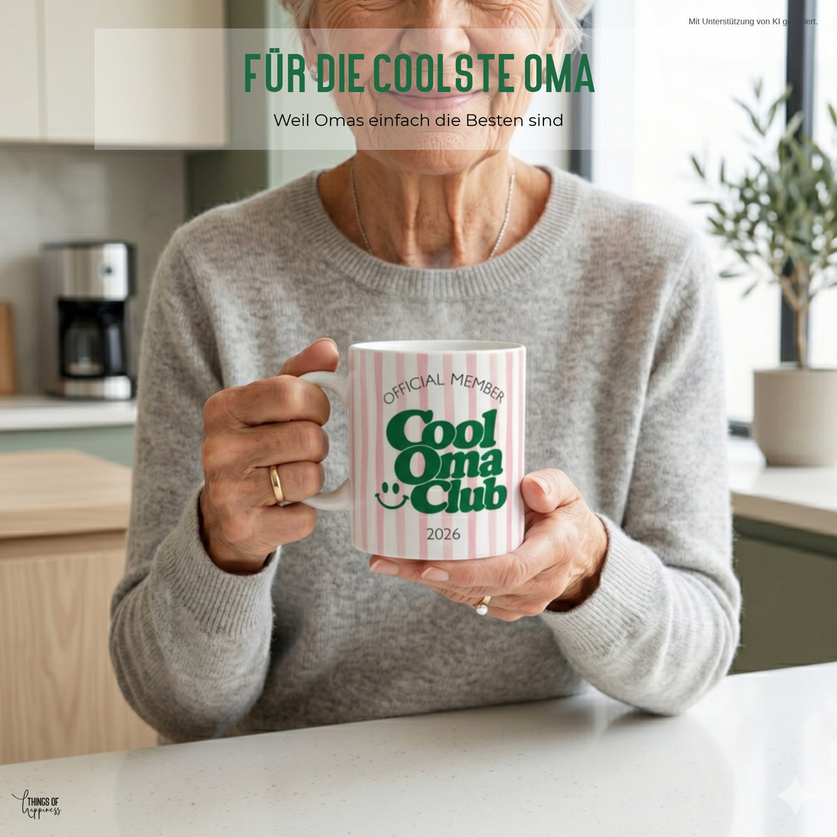 Oma mit Cool Oma Club Tasse rosa/grün