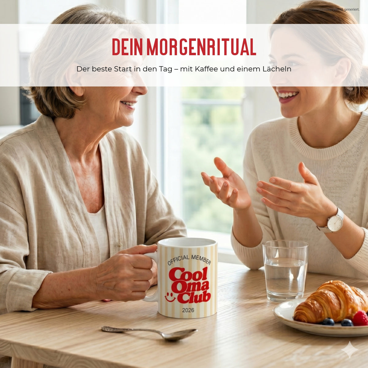 Oma und Tochter beim Kaffee mit Cool Oma Club Tasse