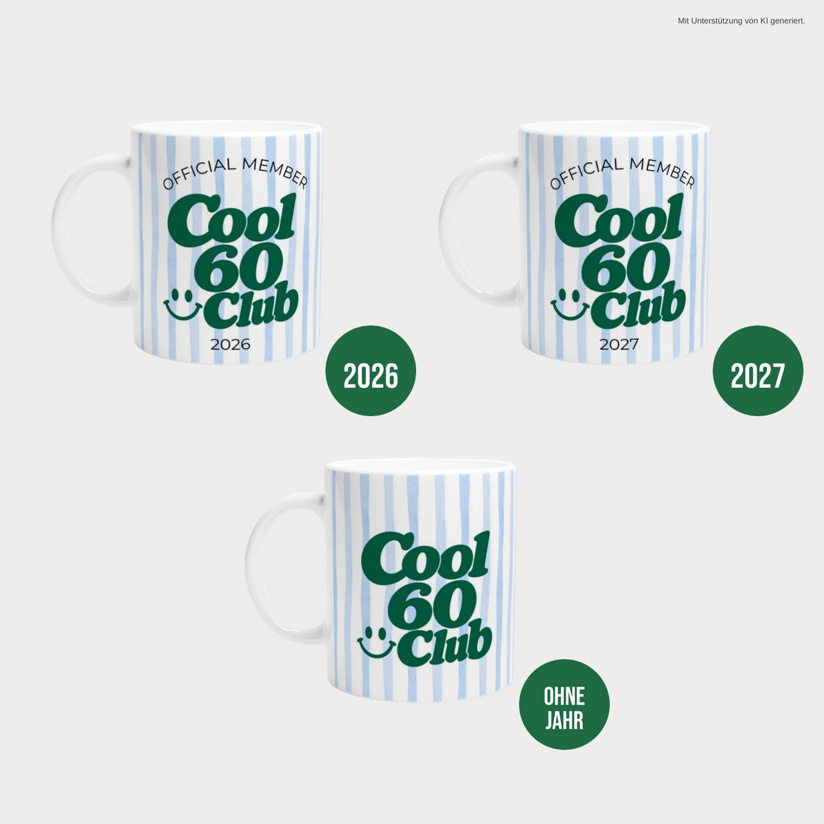 Cool 60 Club Tasse blau: Varianten 2026, 2027 und ohne Jahreszahl