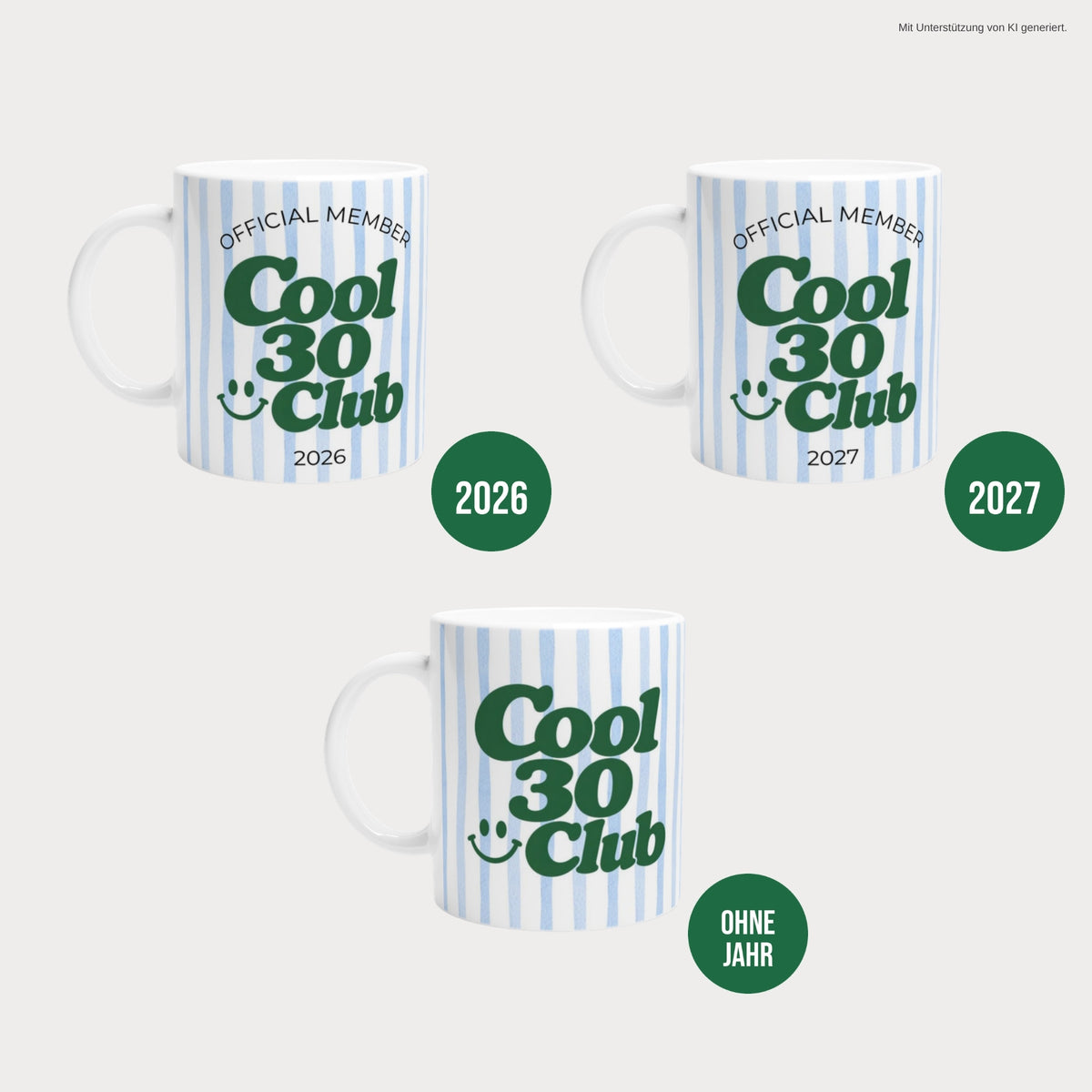 Cool 30 Club Tasse blau – Varianten 2026, 2027 und ohne Jahreszahl