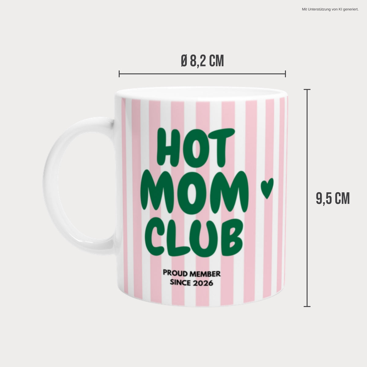 Maße der Tasse 9,5 cm hoch, 8,2 cm Durchmesser