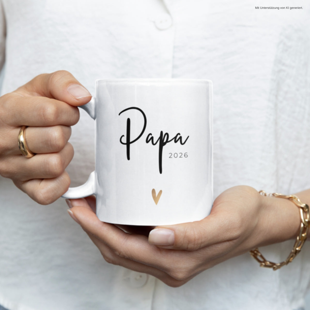Hände halten Tasse Papa 2026 – frischgebackener Papa