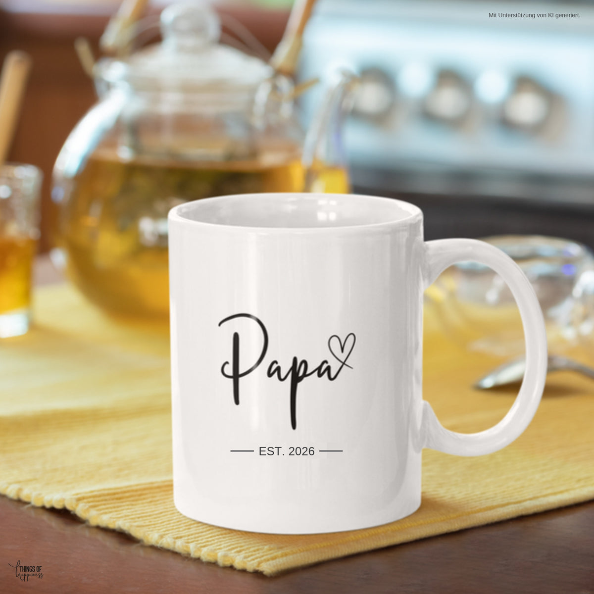 Tasse Papa 2026 Herz schwarz – Geschenk zur Geburt