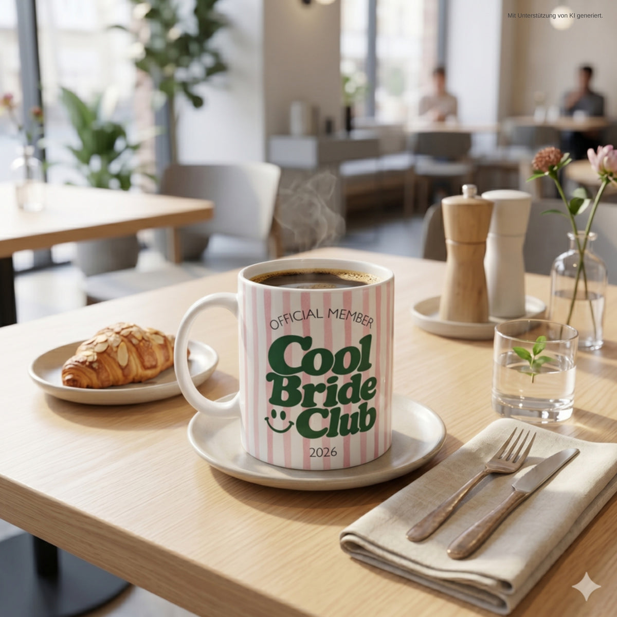 Tasse Cool Bride Club rosa auf dem Cafétisch – Bride to be