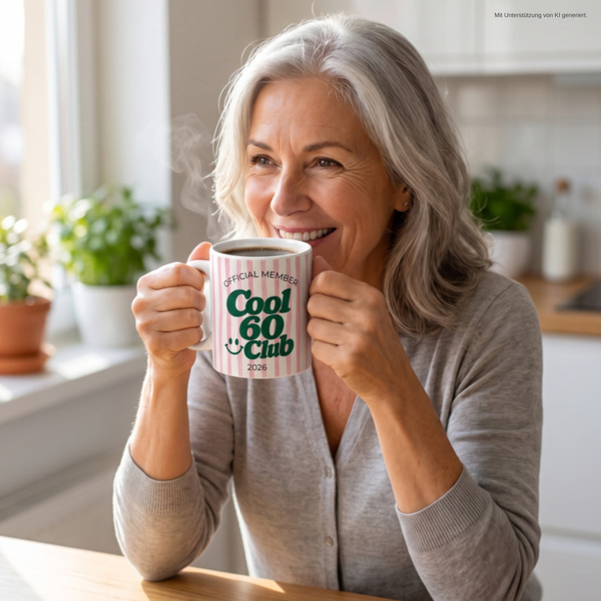 Frau trinkt aus Tasse Cool 60 Club