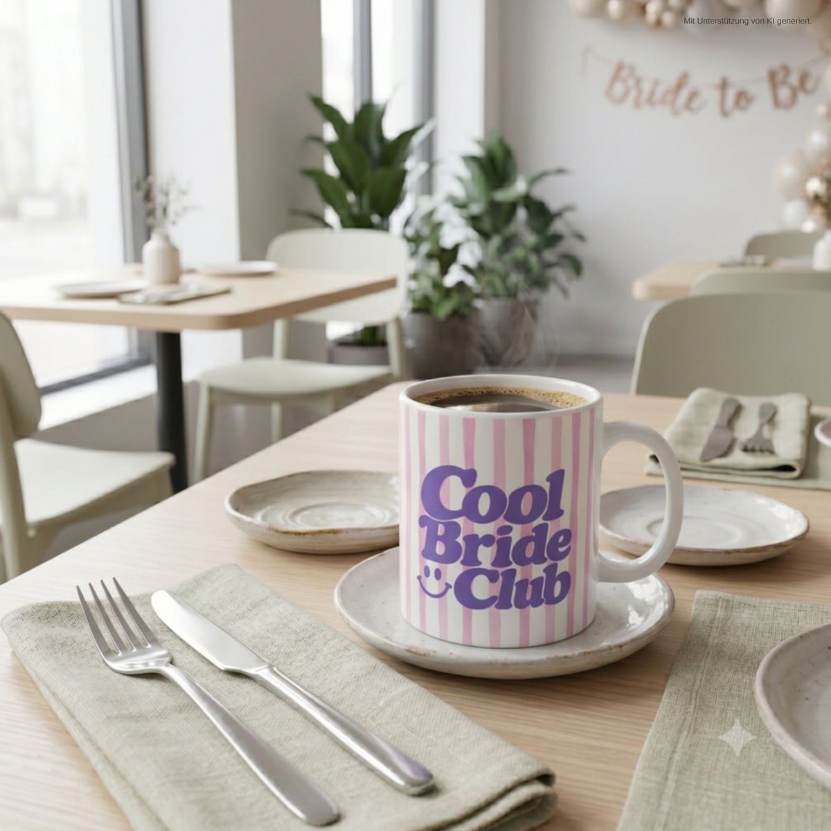 Braut trinkt aus Tasse Cool Bride Club