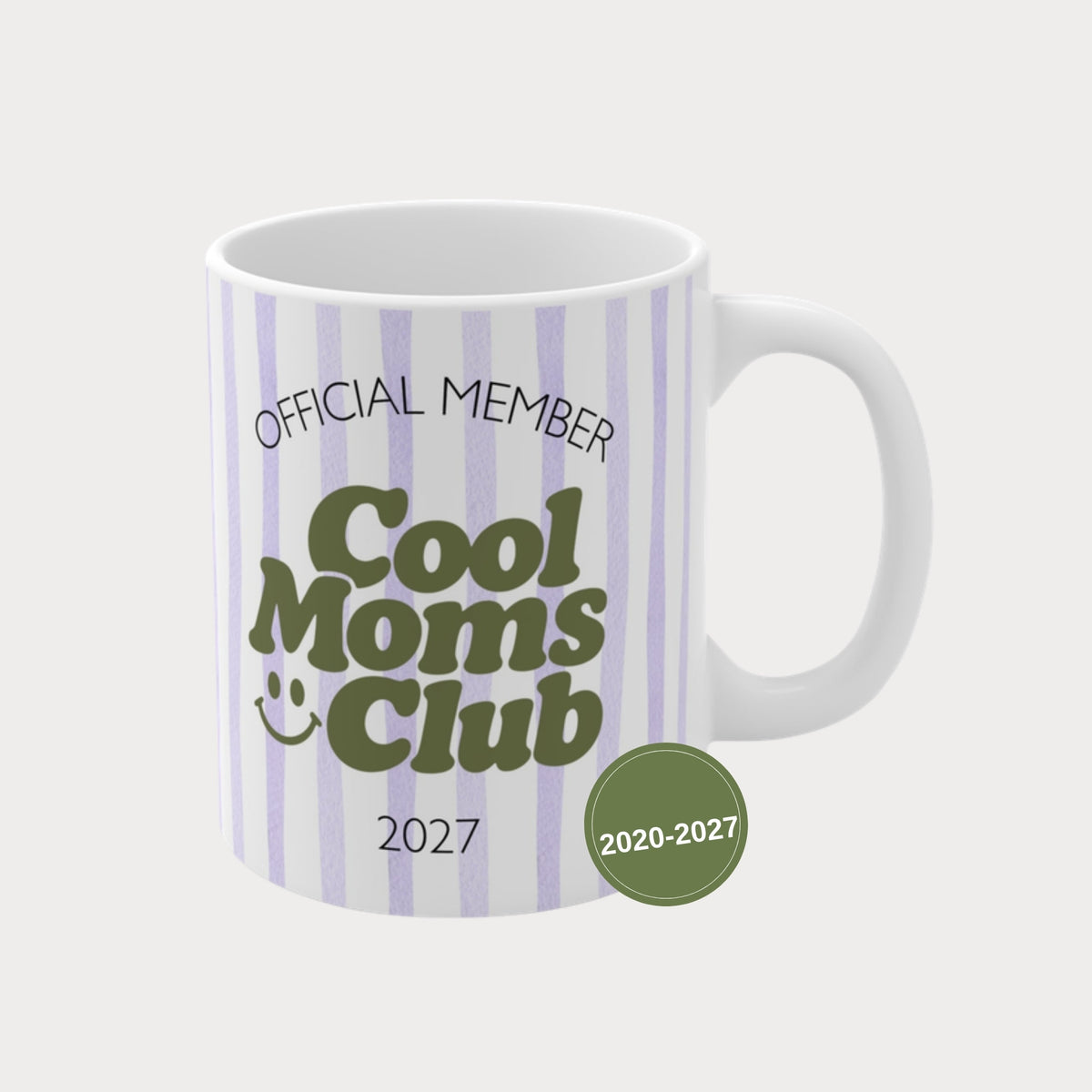 Cool Moms Club Tasse 2020-2027 lila gestreift – Jahreszahl wählbar