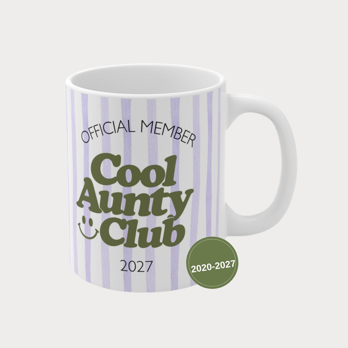Cool Aunty Club Tasse 2020-2027 lila gestreift – Jahreszahl wählbar