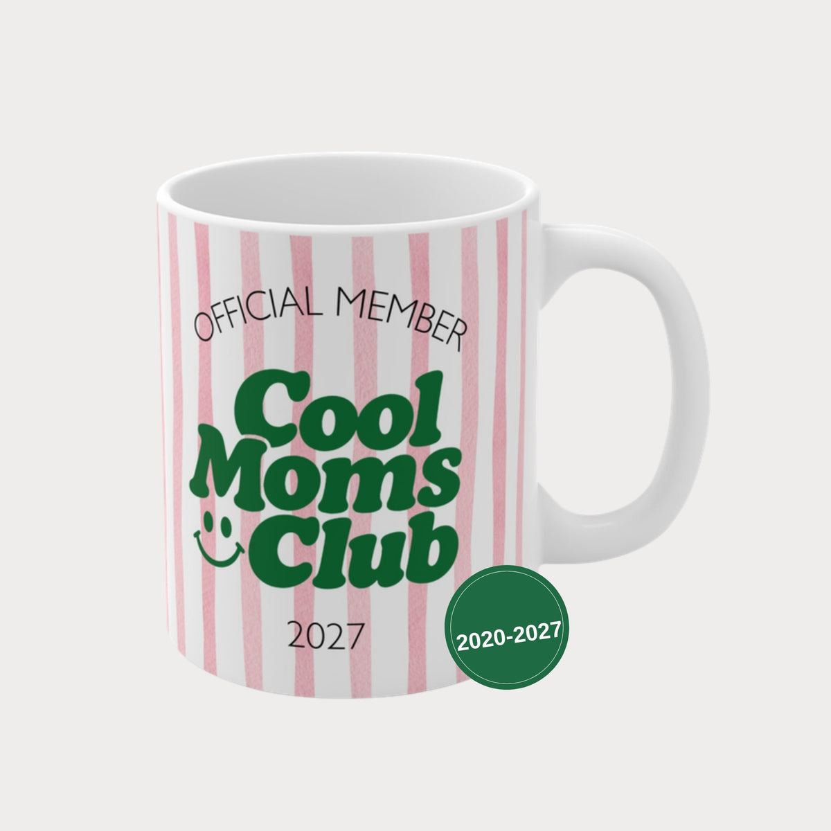 Cool Moms Club Tasse 2020-2027 rosa gestreift – Jahreszahl wählbar