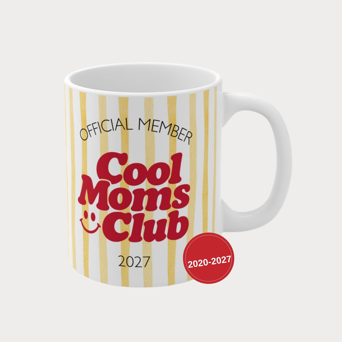 Cool Moms Club Tasse 2020-2027 gelb gestreift – Jahreszahl wählbar