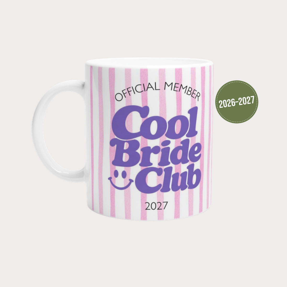 Tasse Cool Bride Club 2027 pink/lila gestreift – Geschenk Verlobung