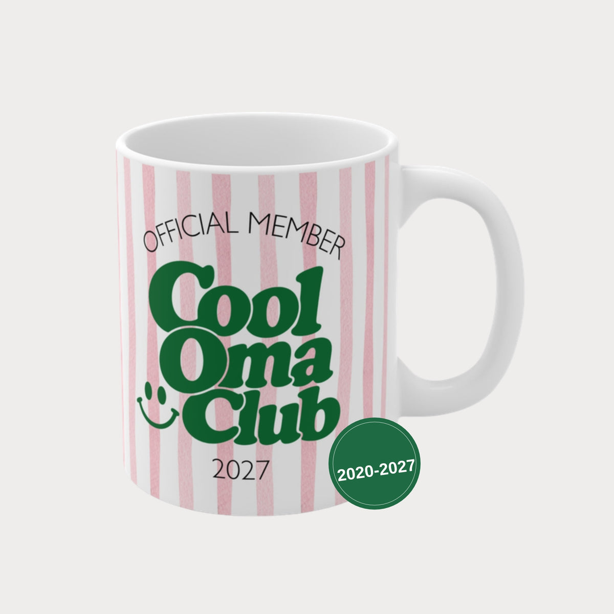 Tasse Cool Oma Club 2020-2027 rosa/grün – Schwangerschaft verkünden