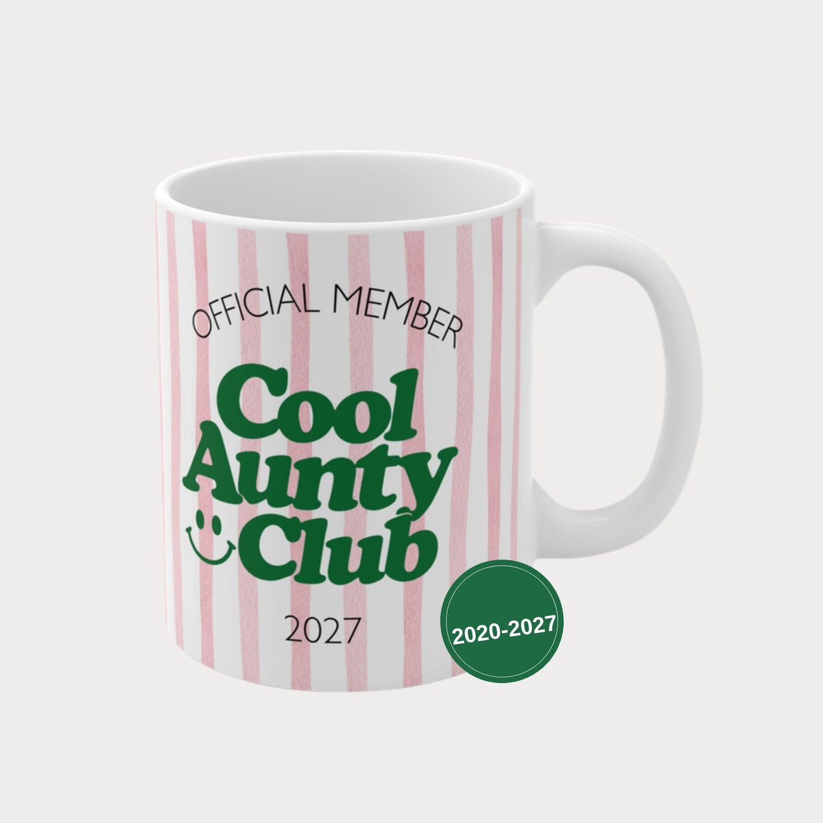 Cool Aunty Club Tasse 2020-2027 rosa gestreift – Jahreszahl wählbar