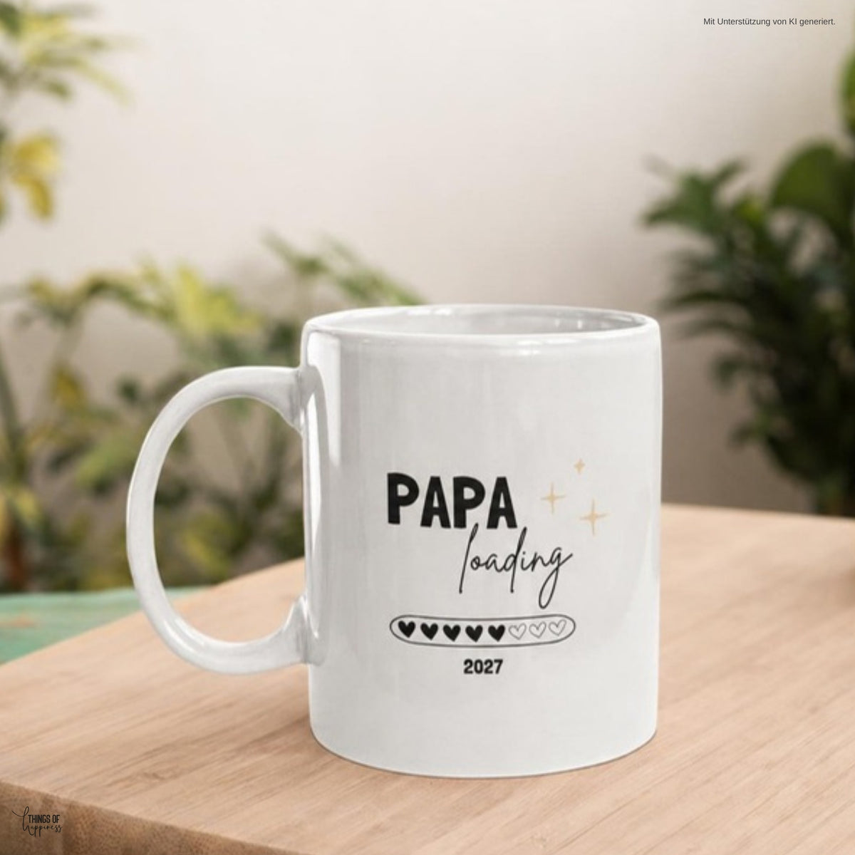 Tasse Papa loading 2027 auf einem Holztisch – Geschenk für werdende Papas
