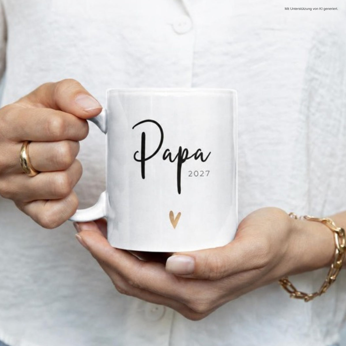 Hände halten Tasse Papa 2027 – Schwangerschaft verkünden
