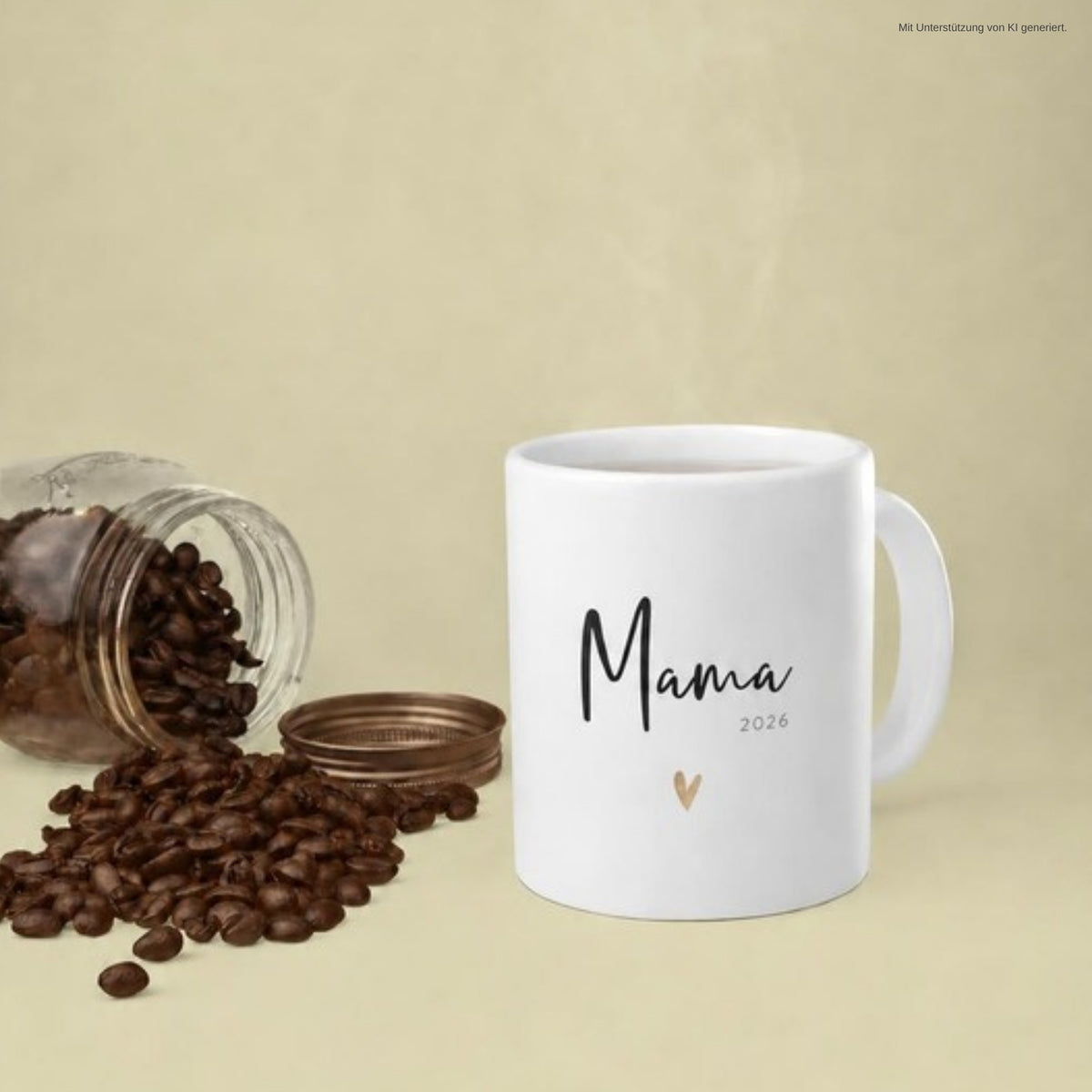 Tasse Mama 2026 goldenes Herz mit Kaffeebohnen