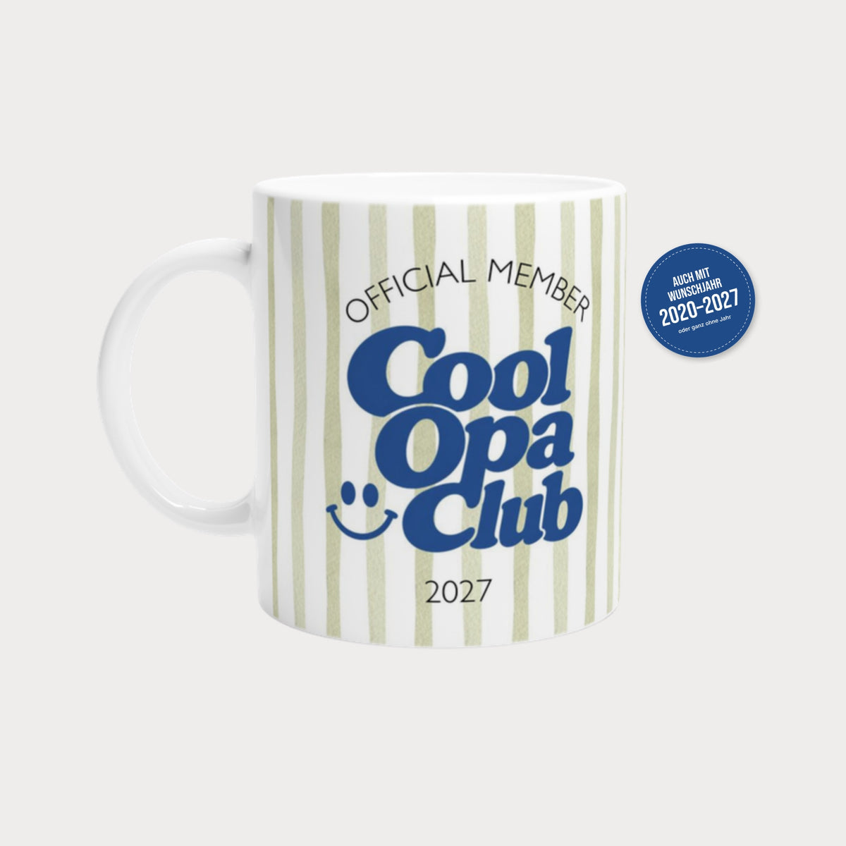 Tasse Cool Opa Club 2027 blau/grün – Schwangerschaft verkünden, Wunschjahr 2020–2027