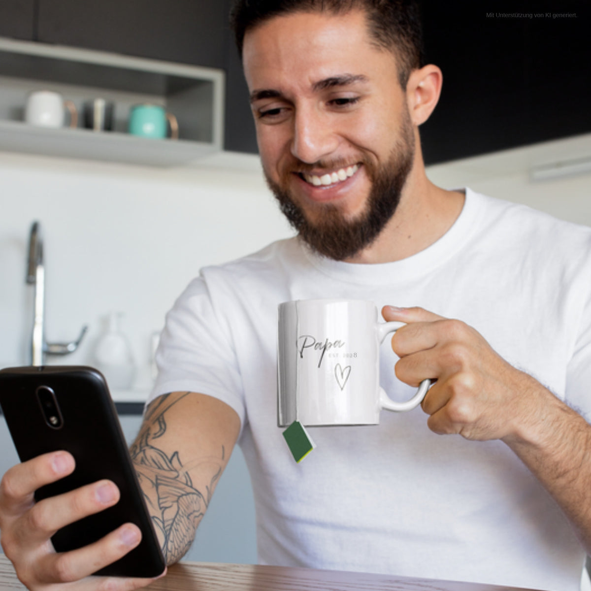 Tasse Papa Est. 2028 im Alltag