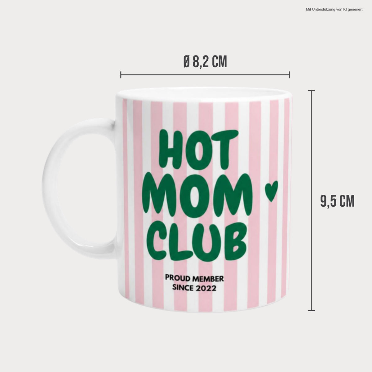 Maße der Tasse 9,5 cm hoch, 8,2 cm Durchmesser