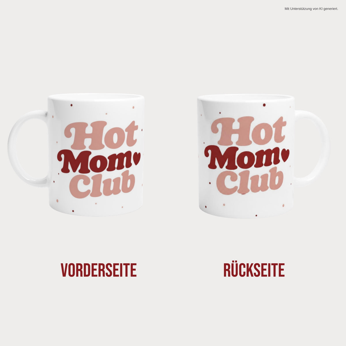 Hot Mom Club Tasse ohne Jahreszahl beidseitig bedruckt – Vorder- und Rückseite