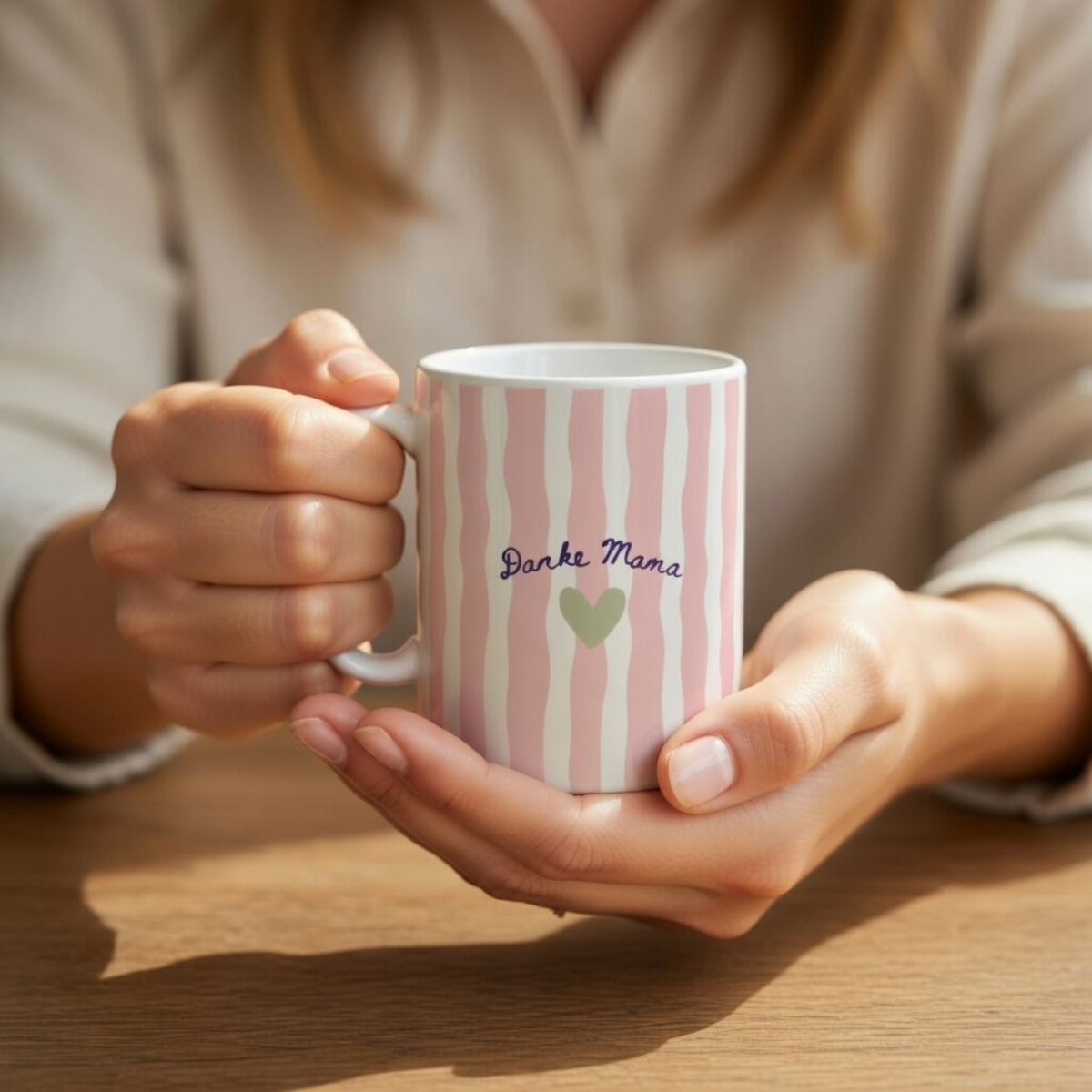 Danke Mama Tasse | Rosa Streifen mit Herz