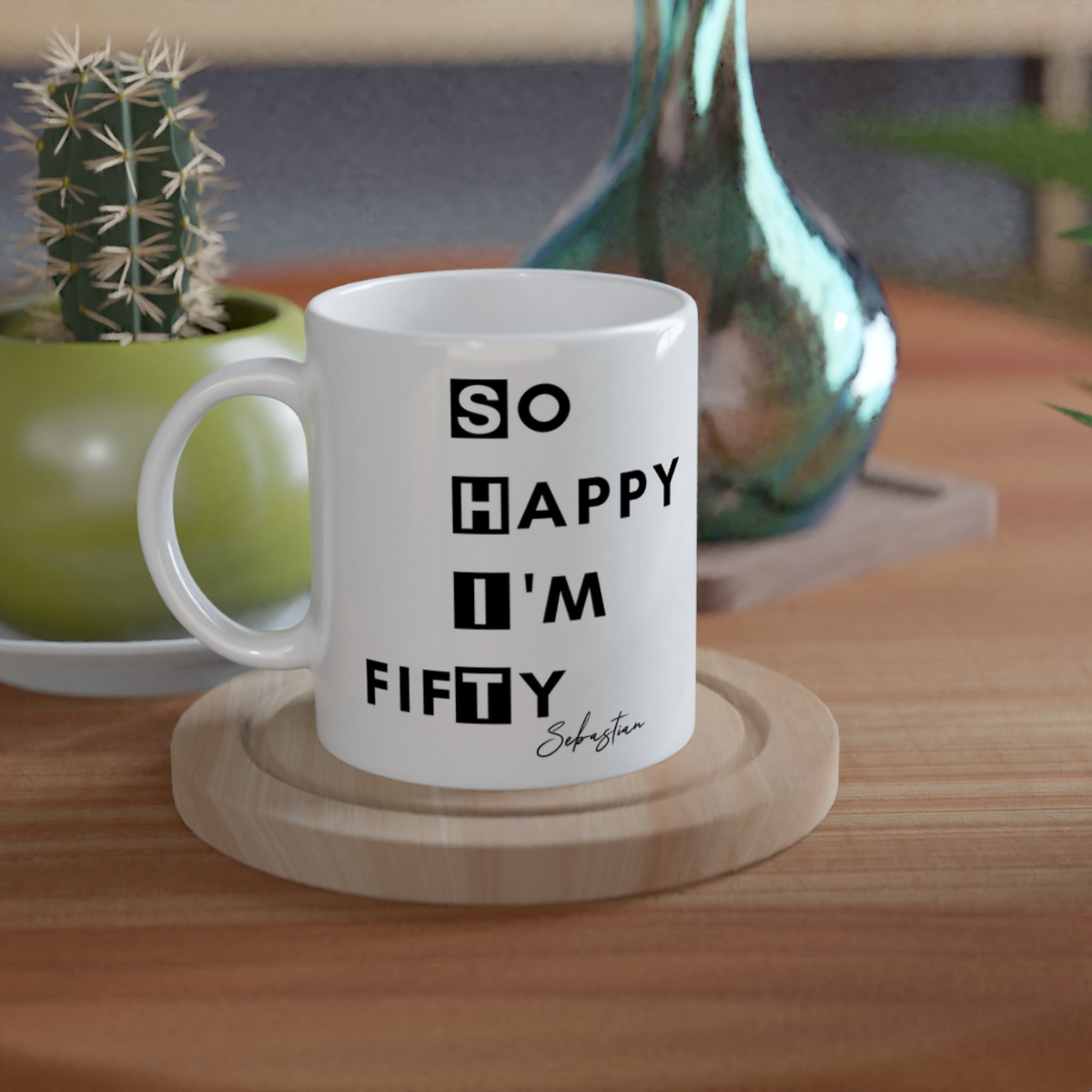 Tasse So Happy I’m Fifty 50. Geburtstag 330ml einfarbig mit / ohne Personalisierung