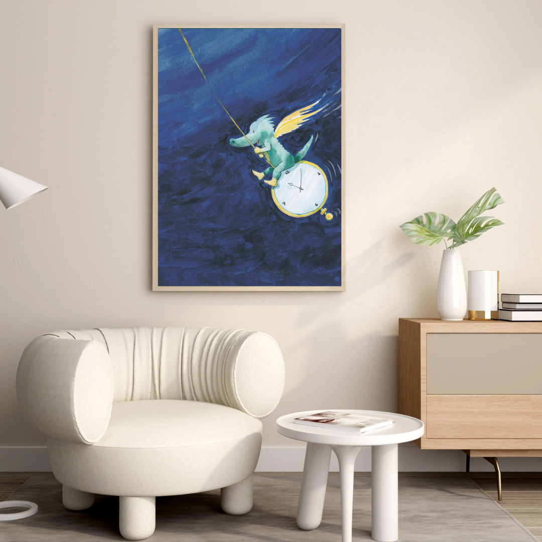 Tabaluga Poster – Kinderzimmer Wandbild Drache auf Uhr