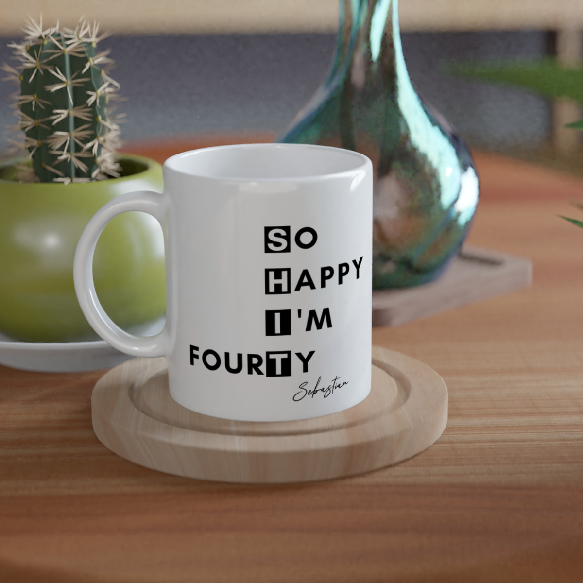 Tasse So Happy I’m Fourty 40. Geburtstag 330ml einfarbig mit / ohne Personalisierung