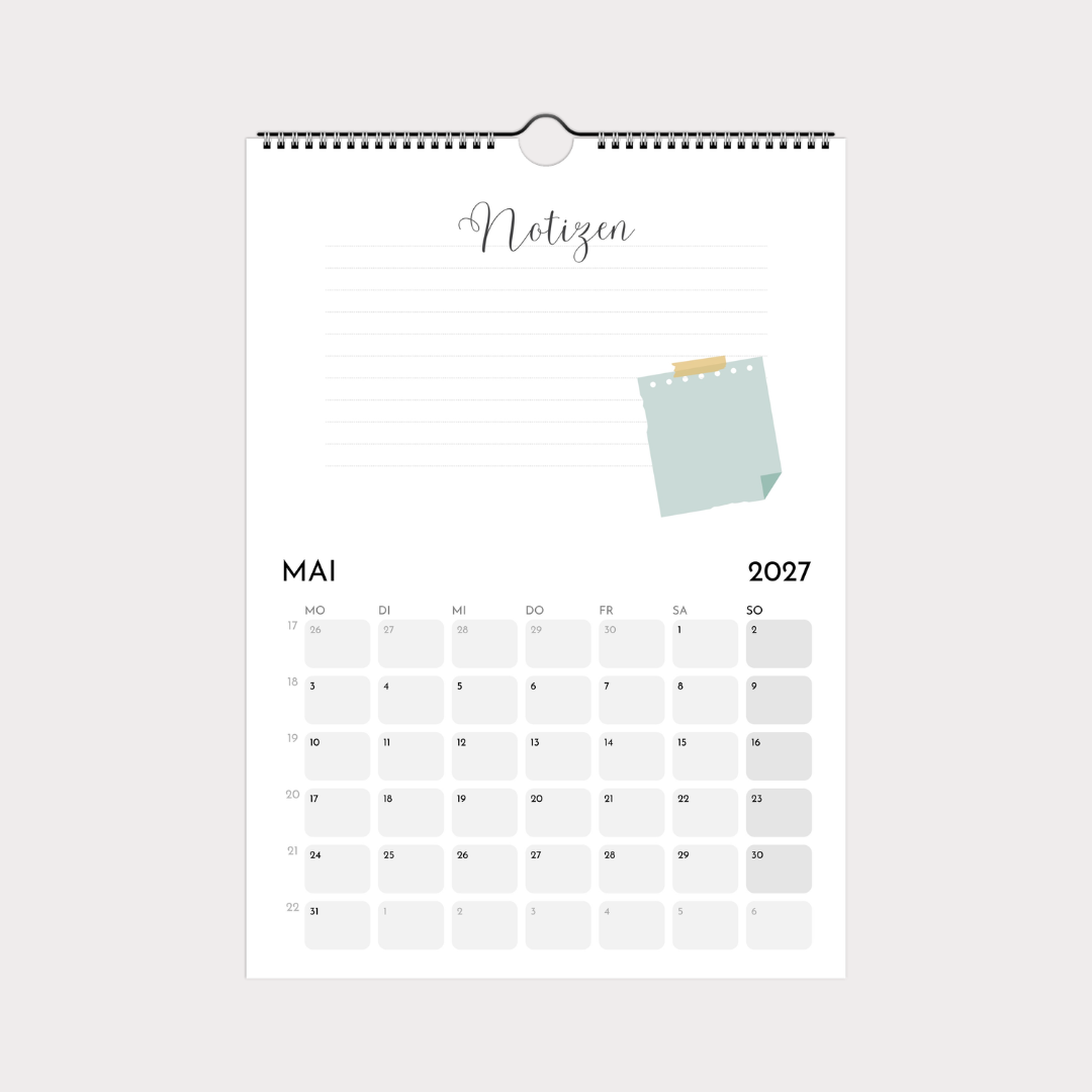 Schlichter Wandkalender A4 – Notizen