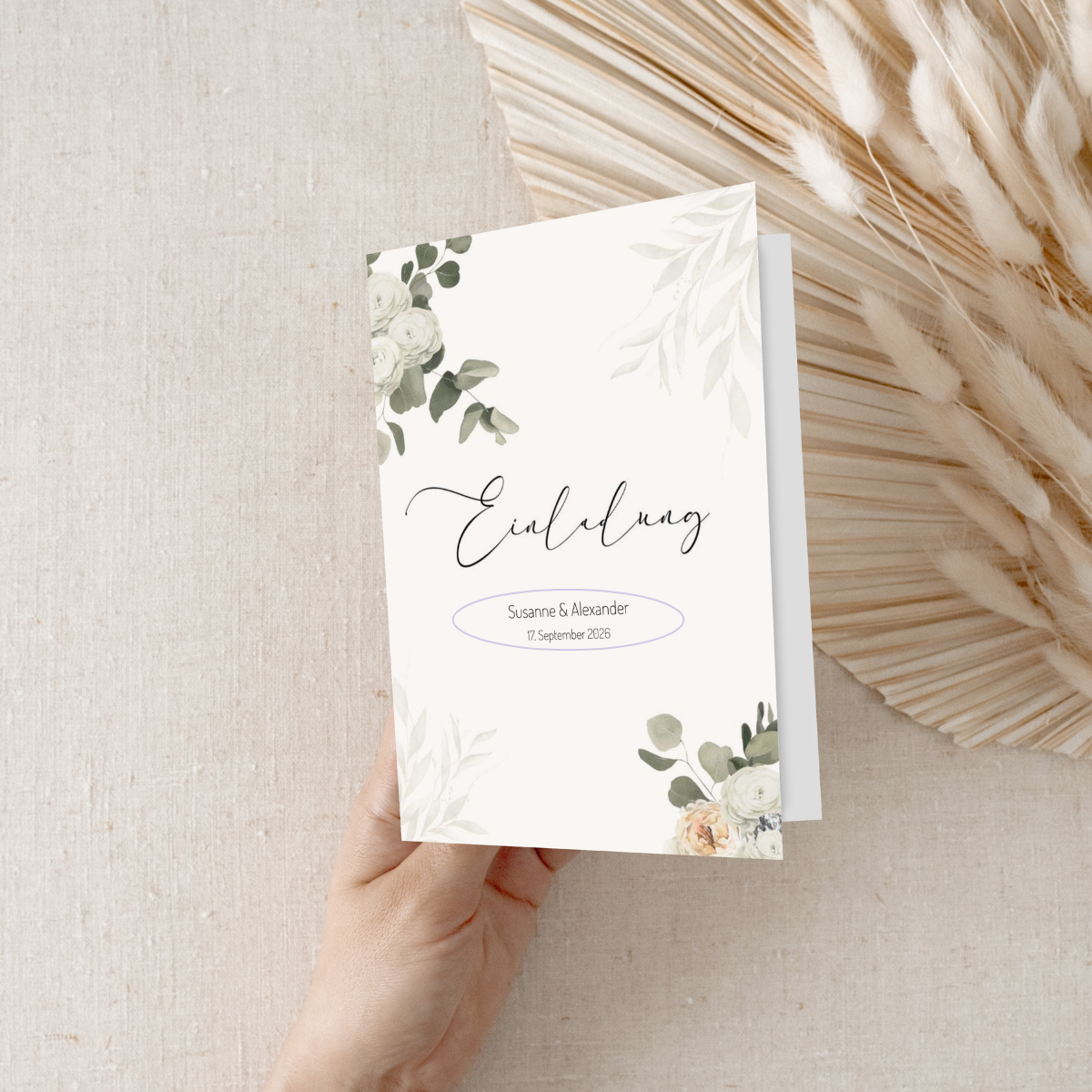 Einladungskarten Hochzeit Eucalyptus personalisierbar - 10 Stück