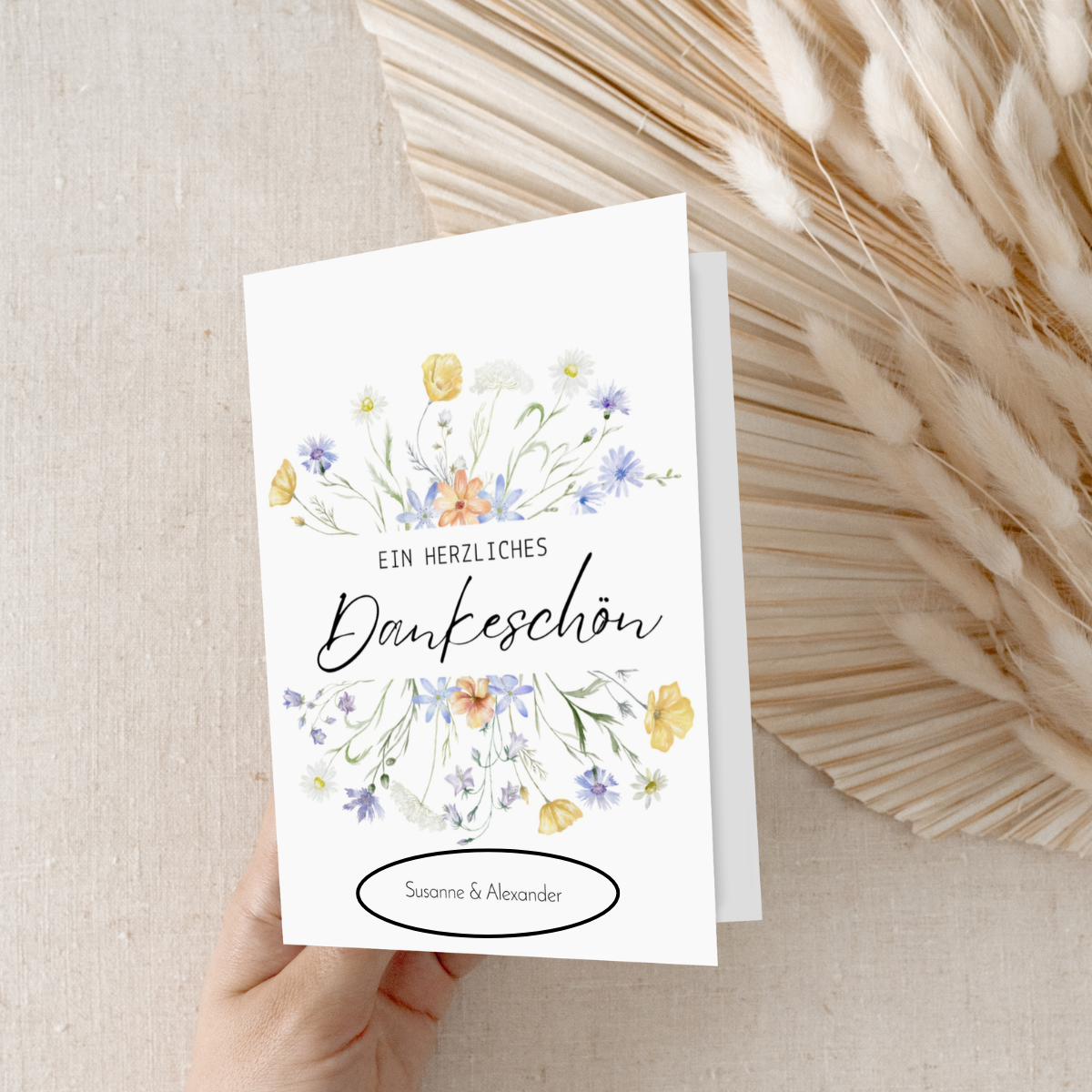 Dankeskarten Wildblumen personalisierbar - 10 Stück