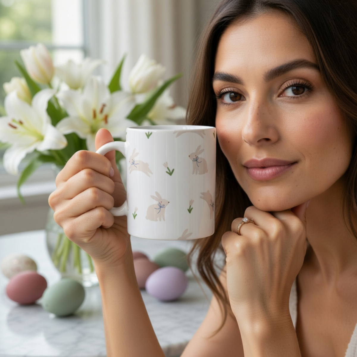 Tasse Oster Hintergrund Hase/Blume