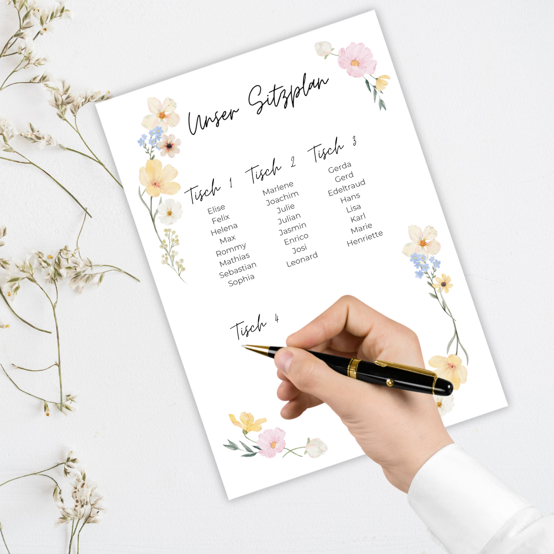 Hochzeit Sitzplan Floral Blumig Bunt (Download)