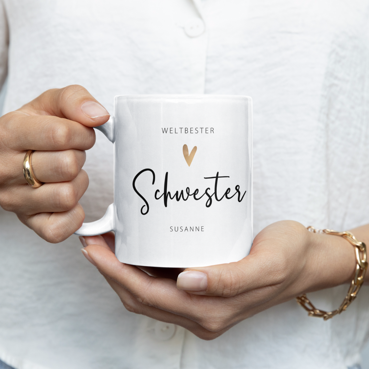 Tasse Weltbeste Schwester 330ml einfarbig mit / ohne Personalisierung