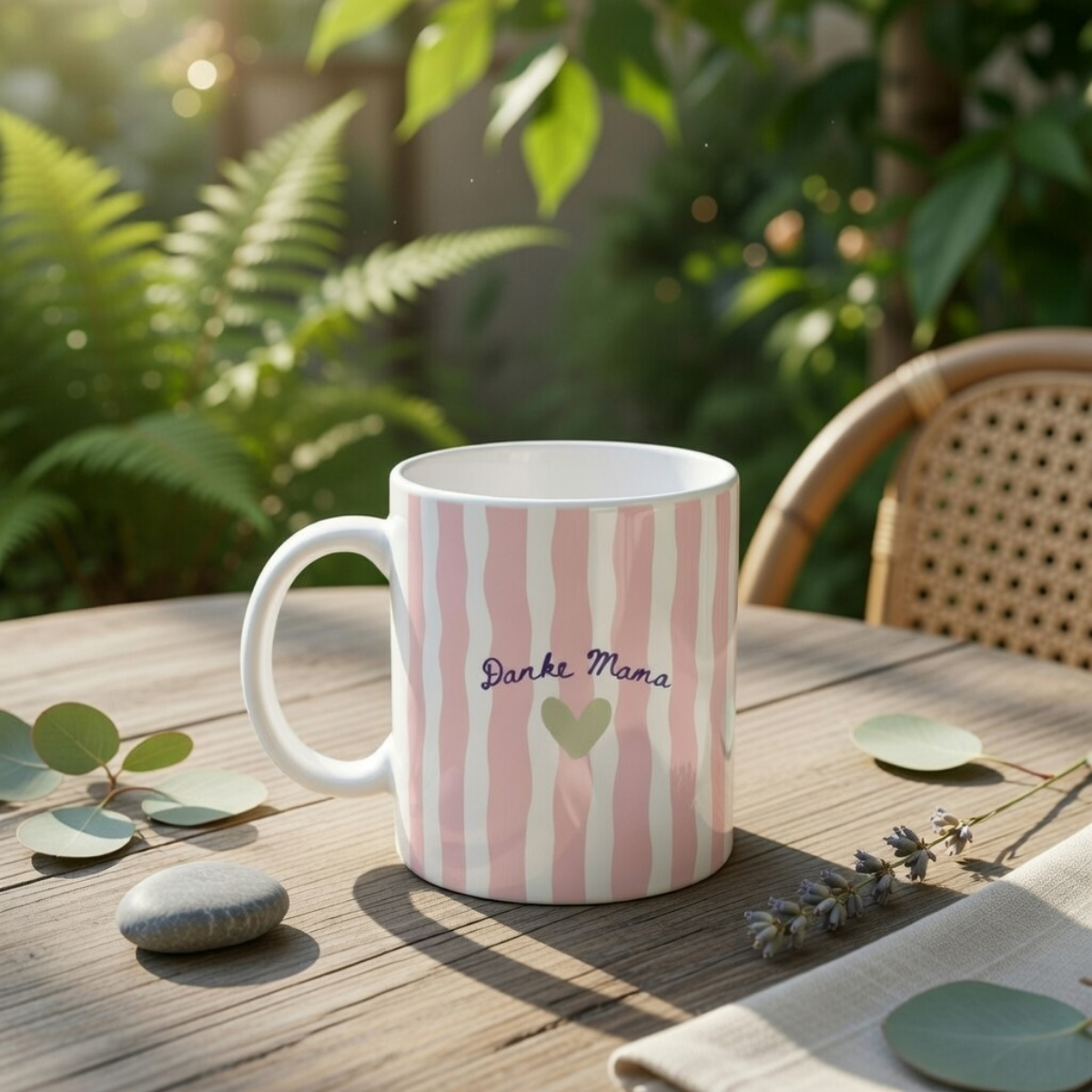Danke Mama Tasse | Rosa Streifen mit Herz