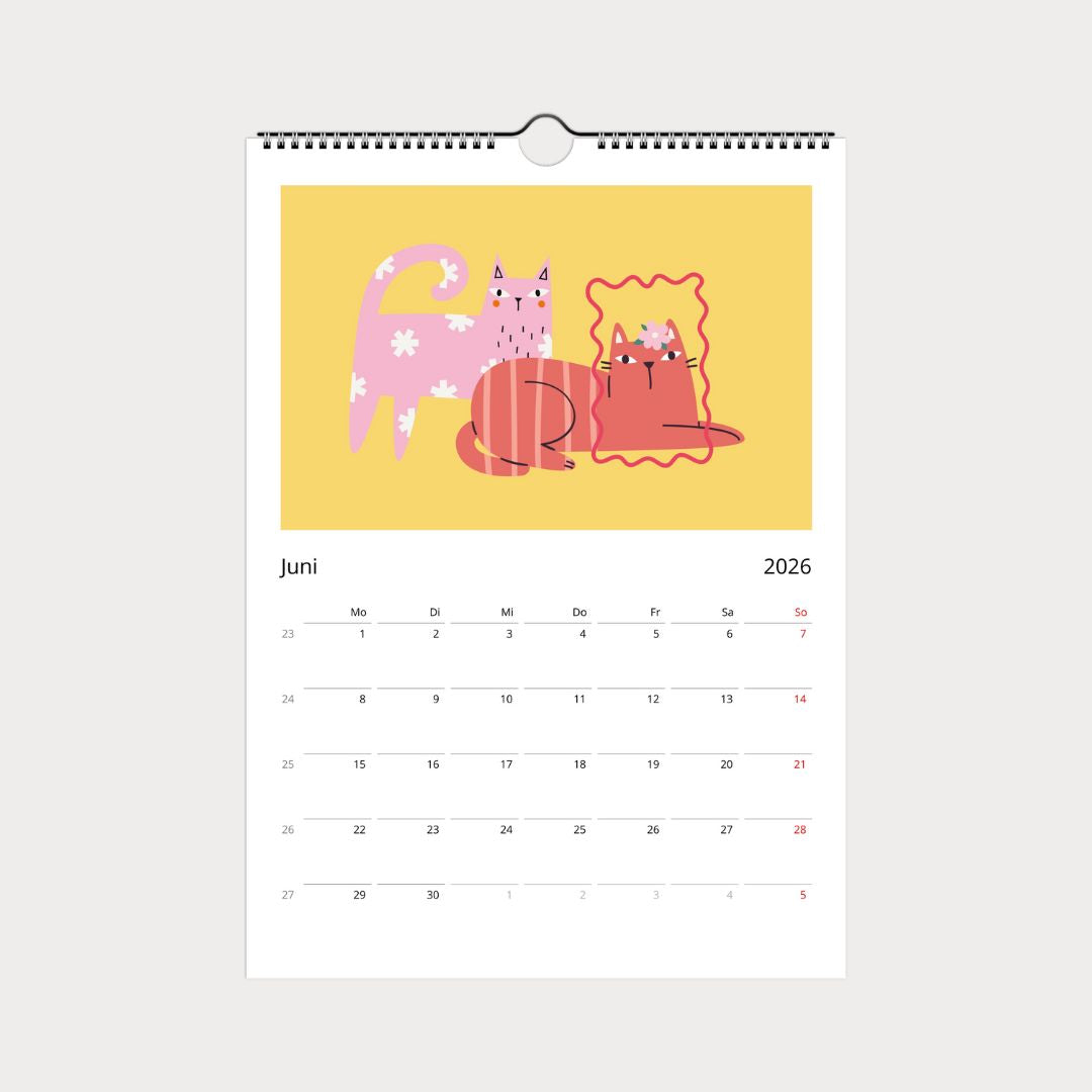 Katzenkalender 2026 – abstrakter A4 Wandkalender mit 12 modernen Katzenmotiven