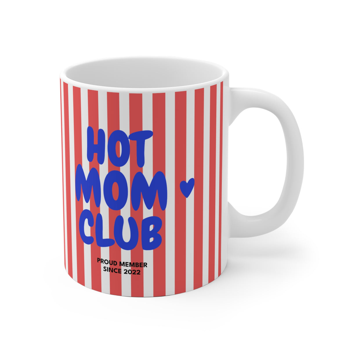 Tasse Hot Mom Club gestreift 2022 - rot/blau
