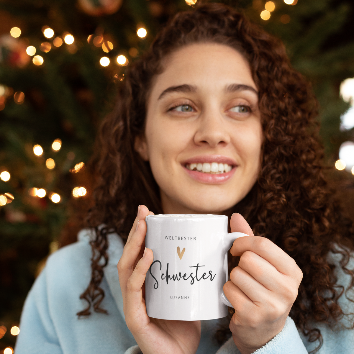 Tasse Weltbeste Schwester 330ml einfarbig mit / ohne Personalisierung