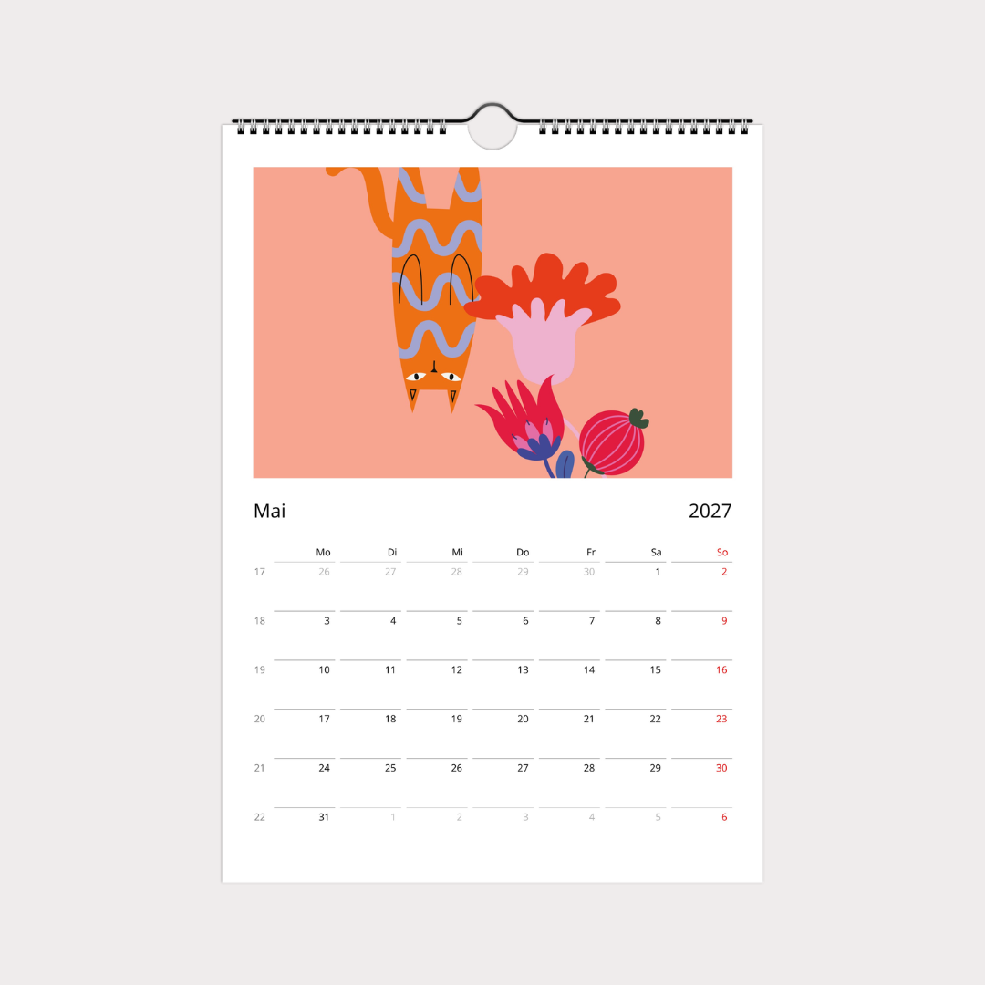 Katzenkalender 2027 – abstrakter A4 Wandkalender mit 12 modernen Katzenmotiven