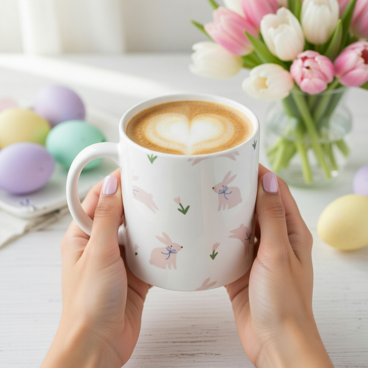 Tasse Oster Hintergrund Hase/Blume