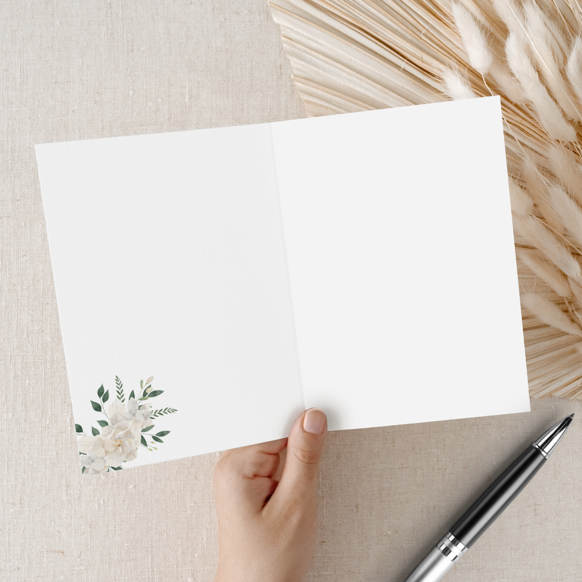 Einladungskarten Hochzeit – Florales Design mit weißen Blüten personalisierbar - 10 Stück