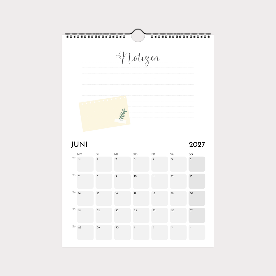Schlichter Wandkalender A4 – Notizen