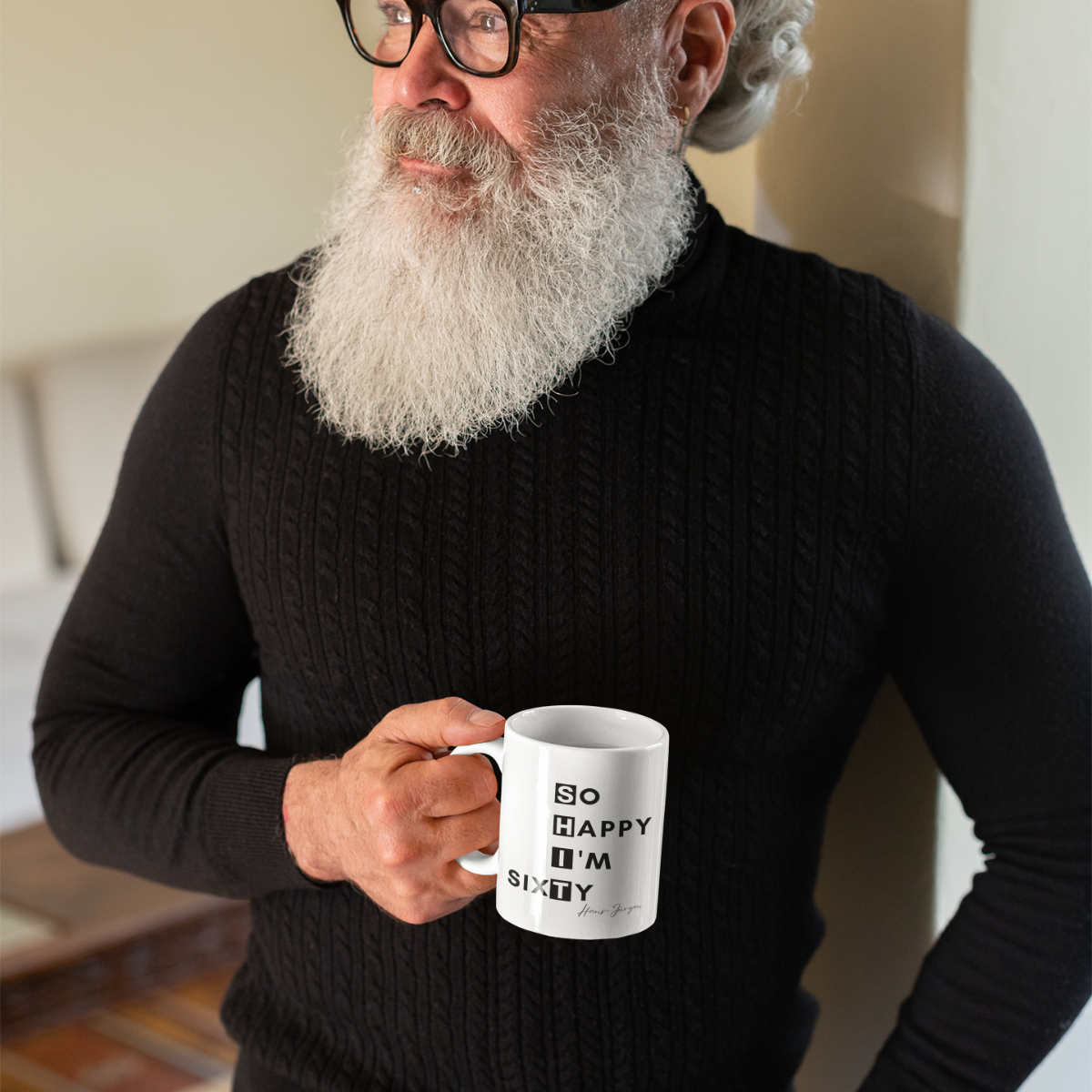 Tasse So Happy I’m Sixty 60. Geburtstag 330ml einfarbig mit / ohne Personalisierung