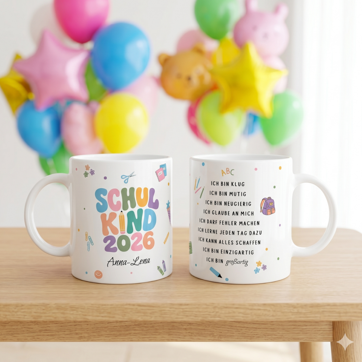 Tasse Schulkind Bunt 2026 mit Namen
