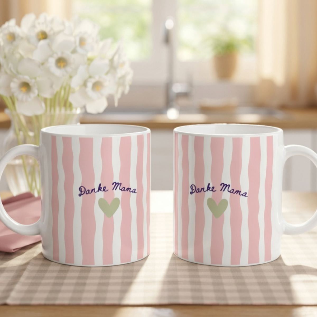 Danke Mama Tasse | Rosa Streifen mit Herz