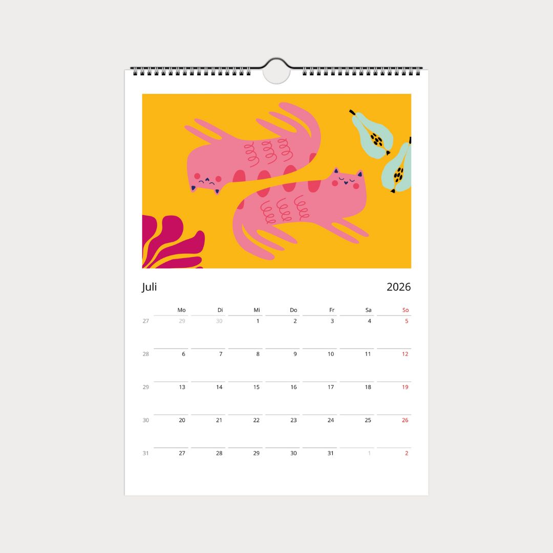Katzenkalender 2026 – abstrakter A4 Wandkalender mit 12 modernen Katzenmotiven